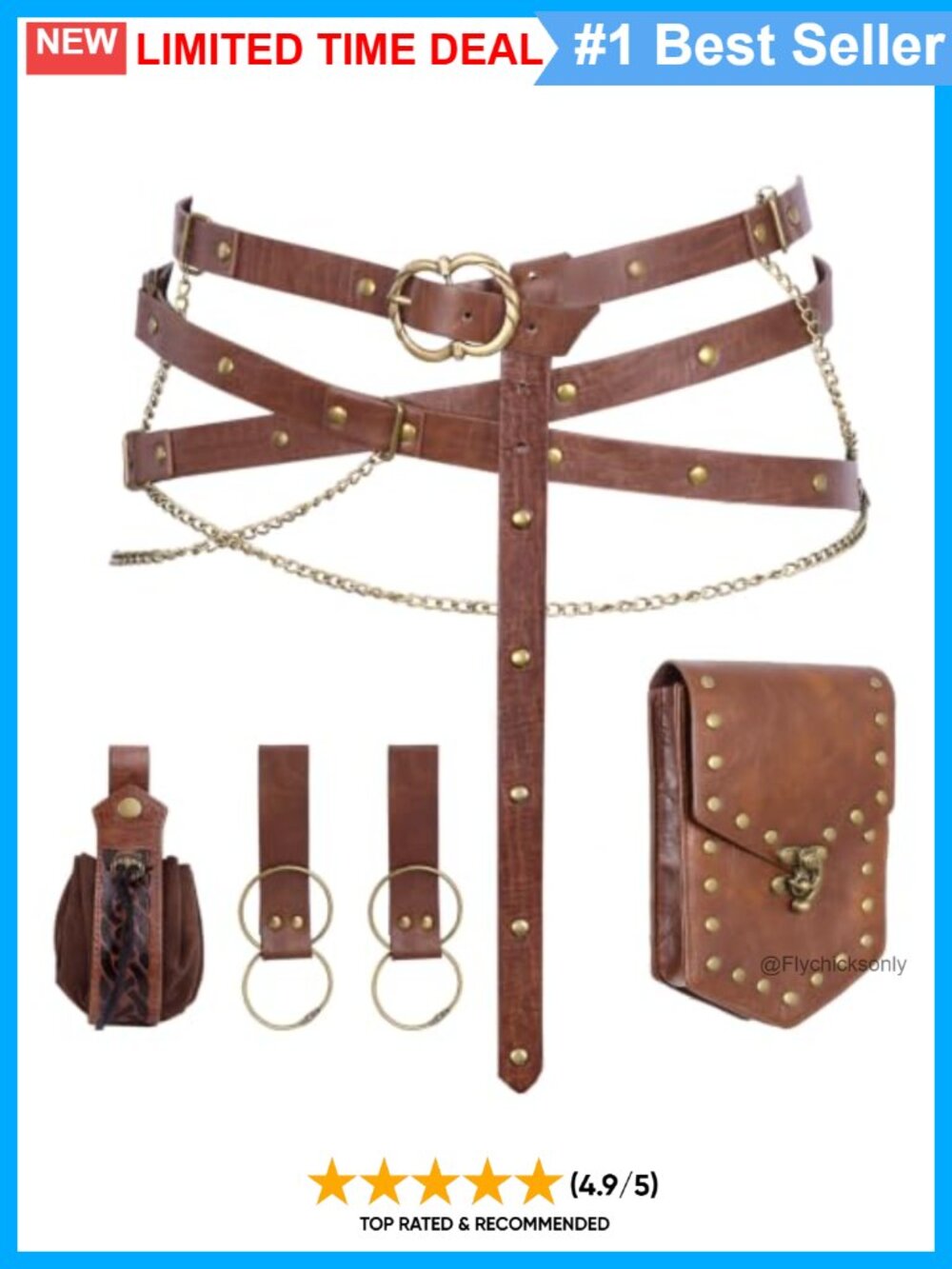 Renaissance Belt Set with Pouch Chains & Skirt Hikes Faux Leather